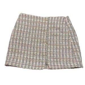 House of Harlow 1960 Tweed‎ Mini Skirt Button Front Pixie Dust Large NWT